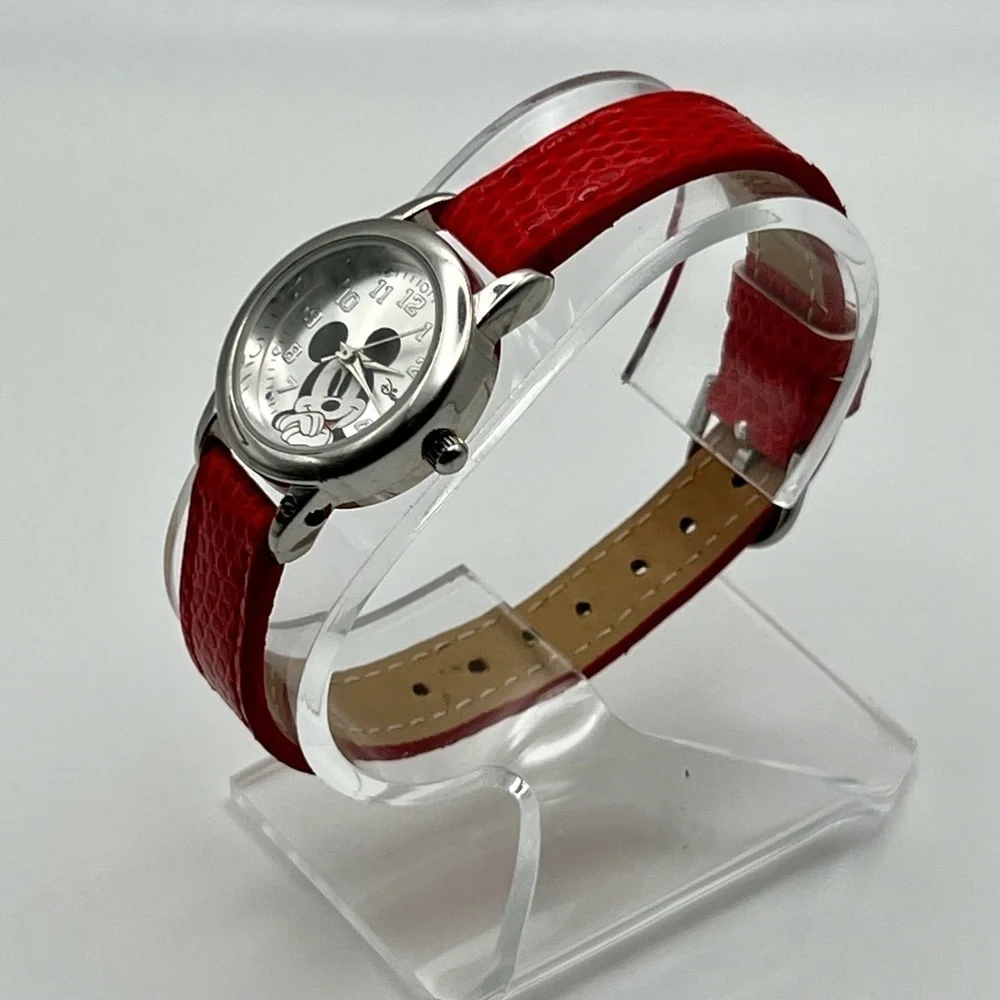 Disney Mickey Mouse watch Red leather Strap Working